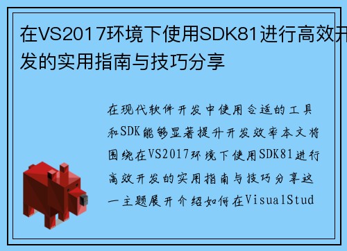 在VS2017环境下使用SDK81进行高效开发的实用指南与技巧分享