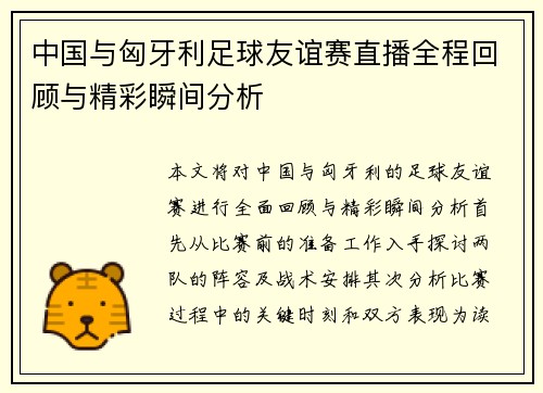 中国与匈牙利足球友谊赛直播全程回顾与精彩瞬间分析