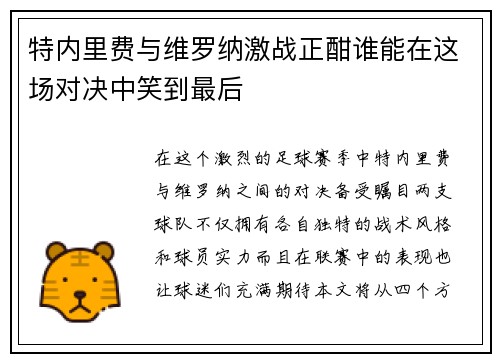 特内里费与维罗纳激战正酣谁能在这场对决中笑到最后