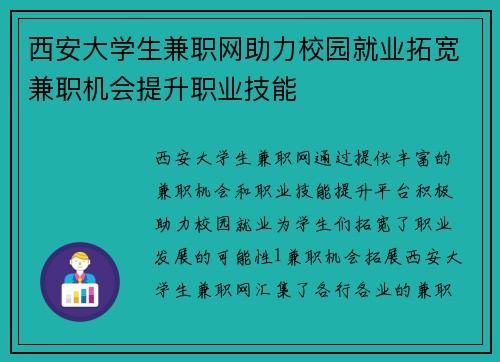 西安大学生兼职网助力校园就业拓宽兼职机会提升职业技能