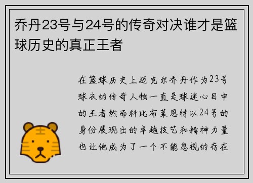 乔丹23号与24号的传奇对决谁才是篮球历史的真正王者